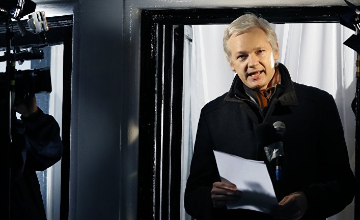 Julian Assange, founder of WikiLeaks speaks to the media