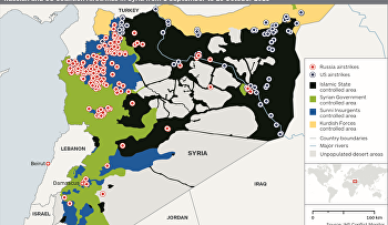 Map of Russian and US Coalition Airstrikes in Syria from Sept 1 to Oct 26 2015