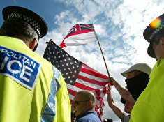 Members of the United British Alliance (UBA), a group claiming concern over the growth of Islamic extremism in Britain